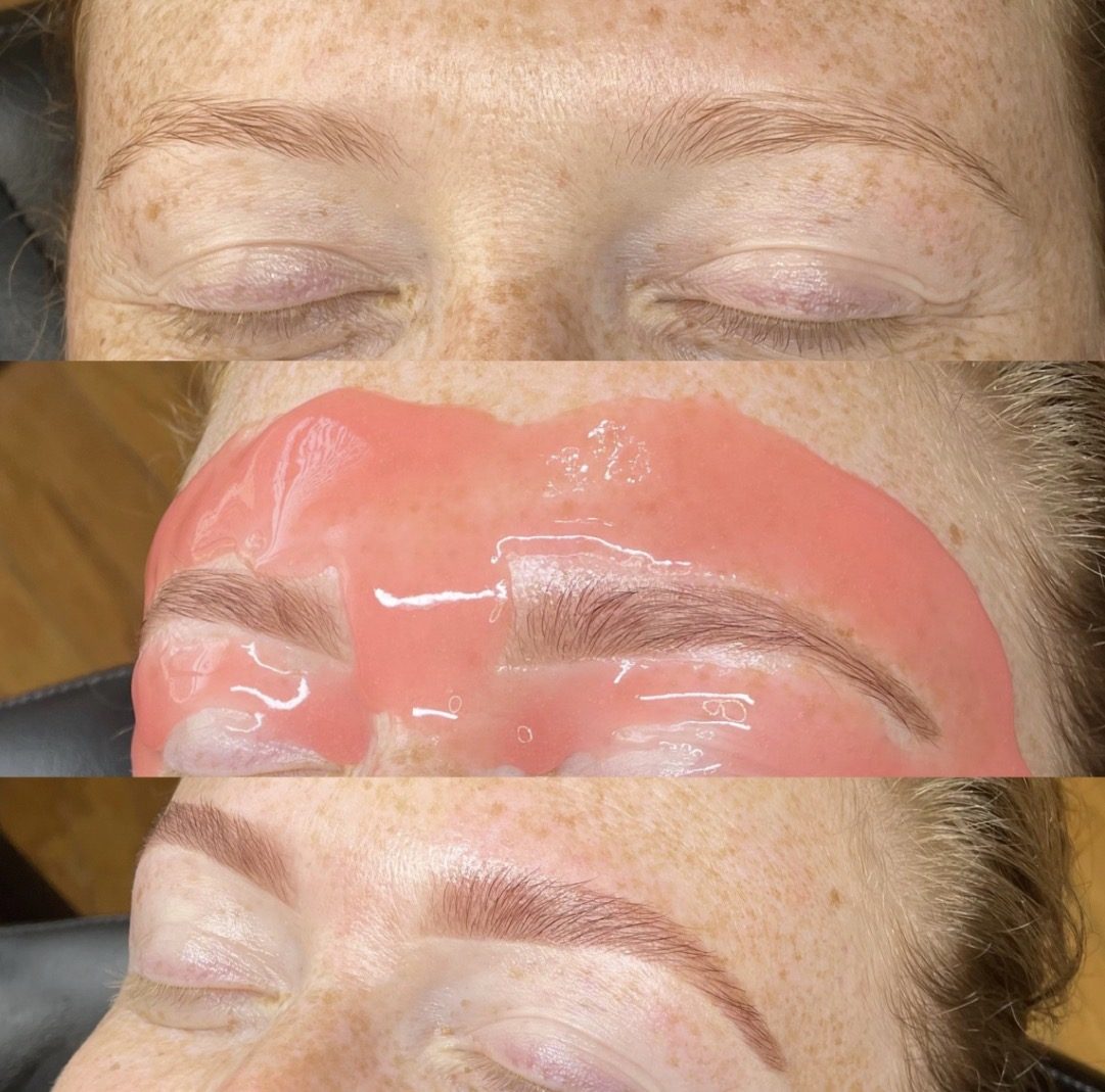 Brows before, during waxing, and after